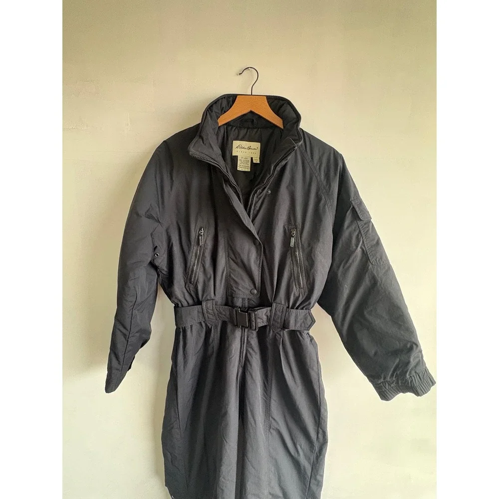 Eddie Bauer Vintage Women 10 Black Insulated Ski Suit One Piece Snow Suit Belted